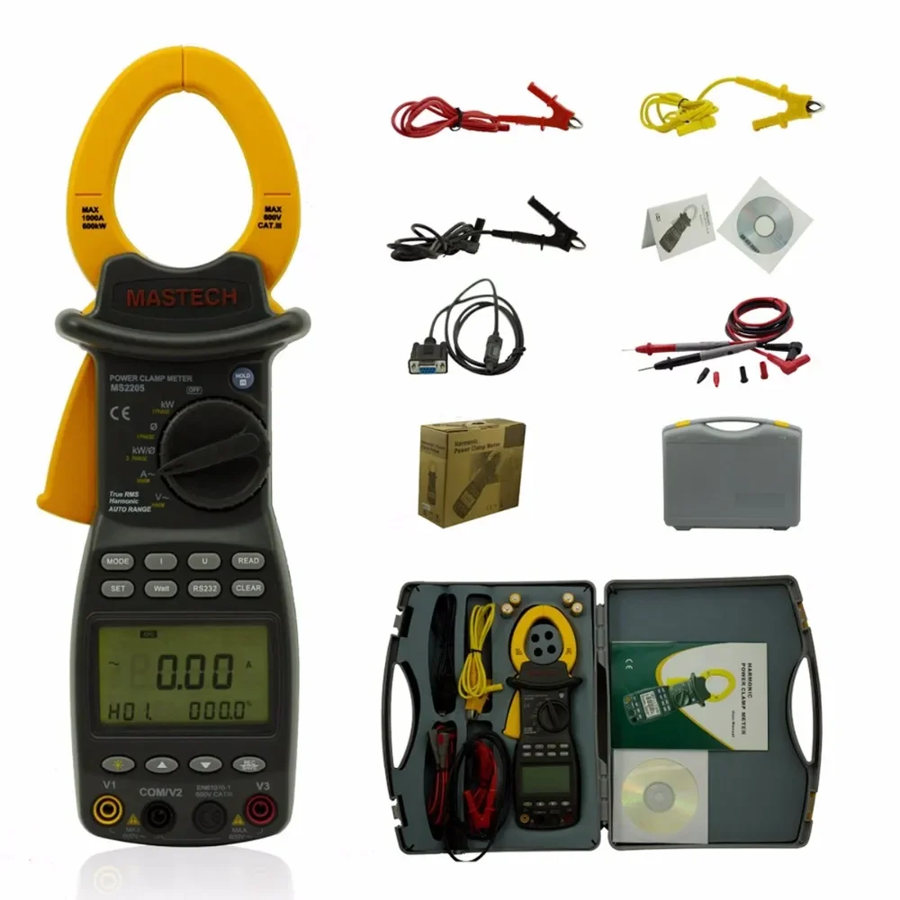 Mastech MS2205 Three Phase Digital Power Clamp Meter Harmonic tester with 6000 Counts Support RS232 Interface