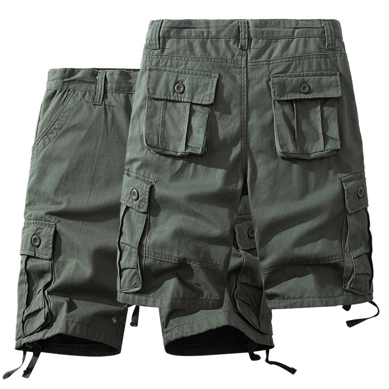 Men's Summer Cargo Shorts Pure Cotton Half Pants with Pockets Large Size Regular Fit Homme Brown White Hiking Sport Knee Shorts