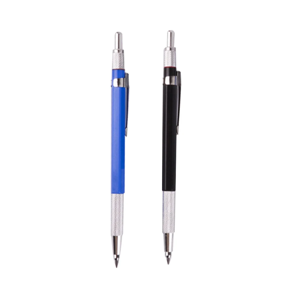 2pcs 2.0Mm Metal Mechanical Pencils Retractable Lead Detachable Clip Automatic Pencil Set Refill Leads Writing Drawing
