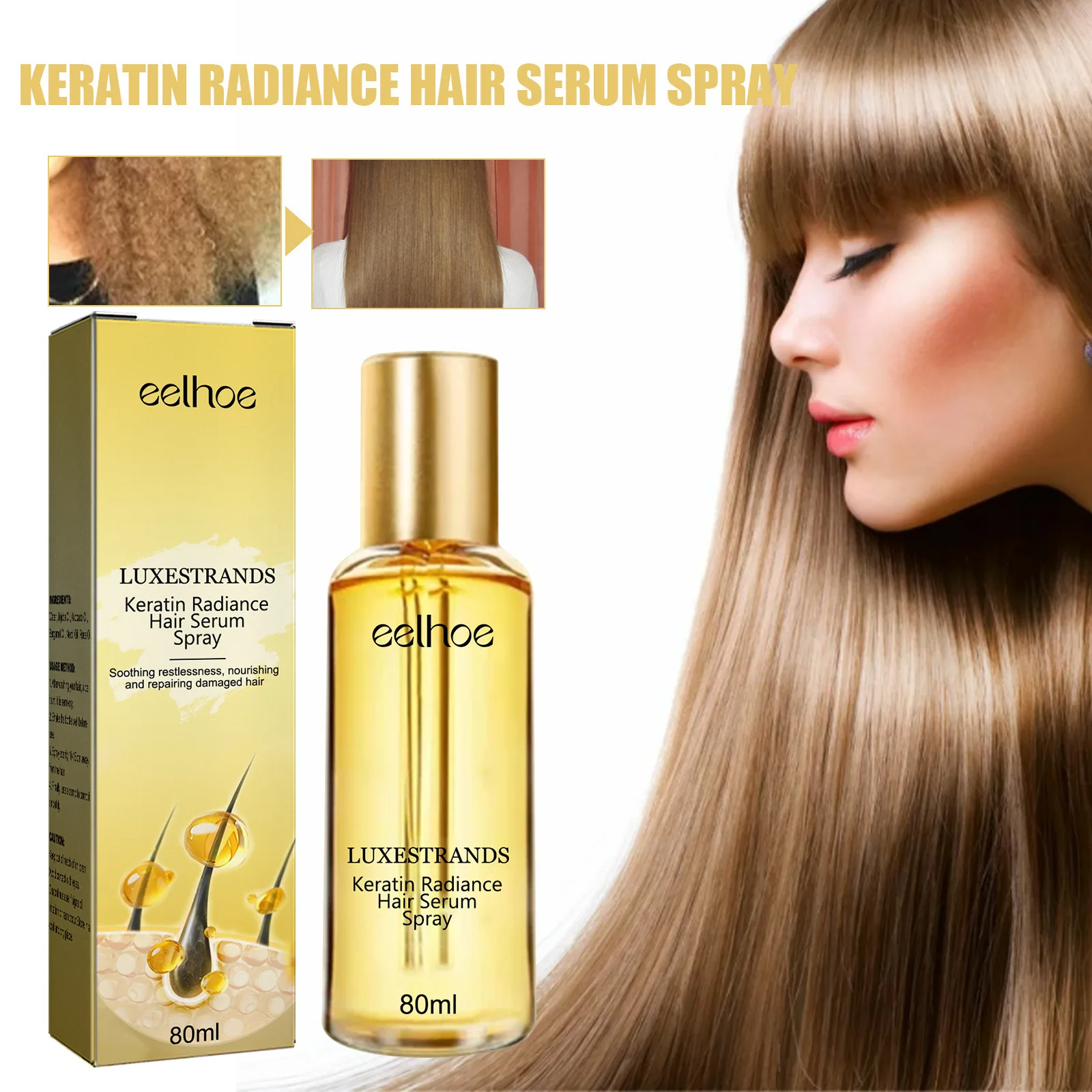 

80ml Keratin Repair Damage Hair Serum Spray Natural Rose Oil Treatment for Split Ends Anti- frizzy Dry Nourishing Hair Care Oils