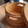 Hand-Woven Rattan Laundry Basket with Cover Large Clothing Sundry Books Primary Color Storage Basket Home Supplies 3