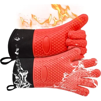 Long Thick Silicone Heat-resistant Cooking Gloves 8