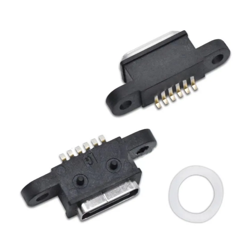 1pc usb weiblich wasserdicht ip67 doppel ohr mit gummiring und säule 6pin TYPE-C schnitts telle stecker 6p smt patch weiblicher sitz
