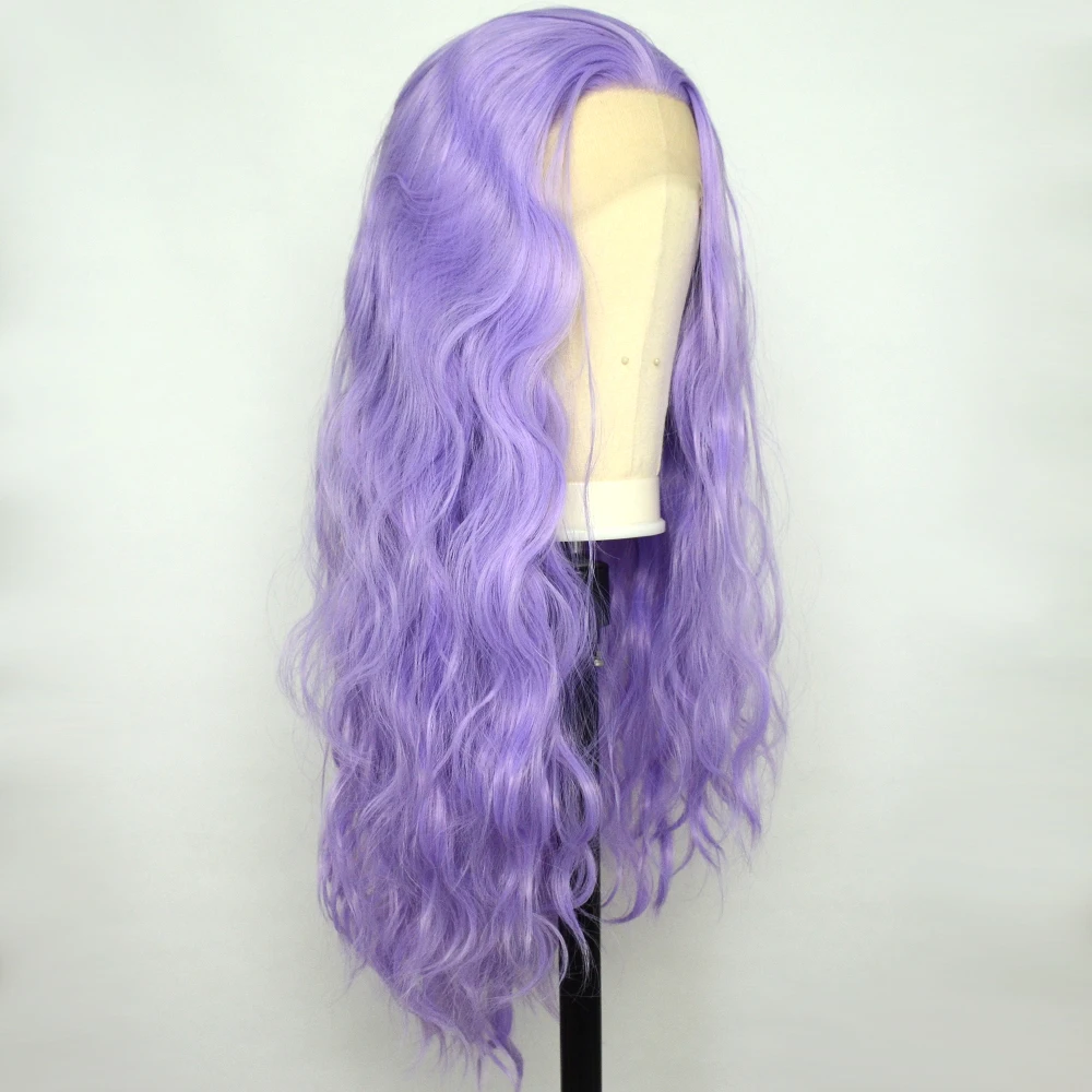 Voguequeen Light Purple Body Wave Synthetic Lace Front Wig Heat Resistant Fiber For Women