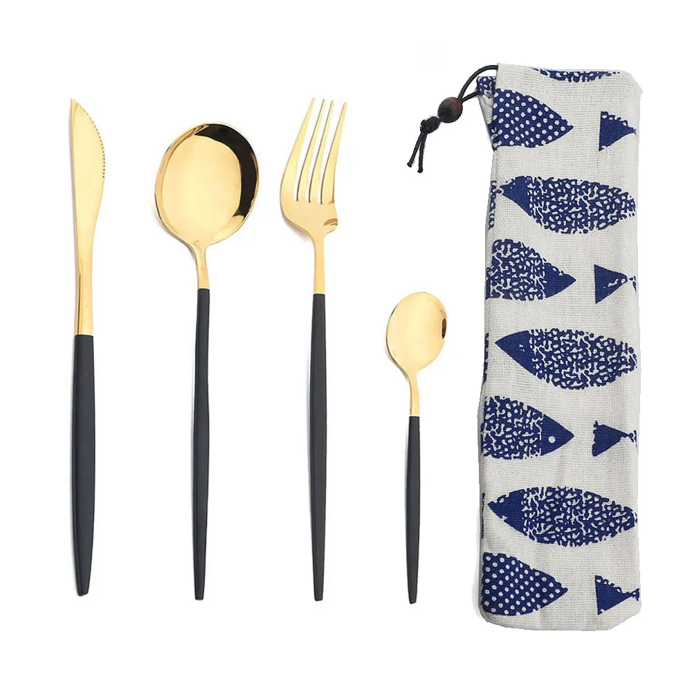 4Pcs Stainless Steel Tableware Cutlery Dinnerware Set Western Knife Fork TeaSpoon Kitchen Flatware Set