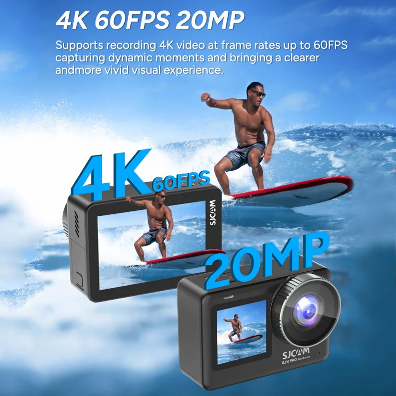 SJCAM SJ10 Pro Caméra Action 4K 60fps Stabilisation Gyroscopique Étanche