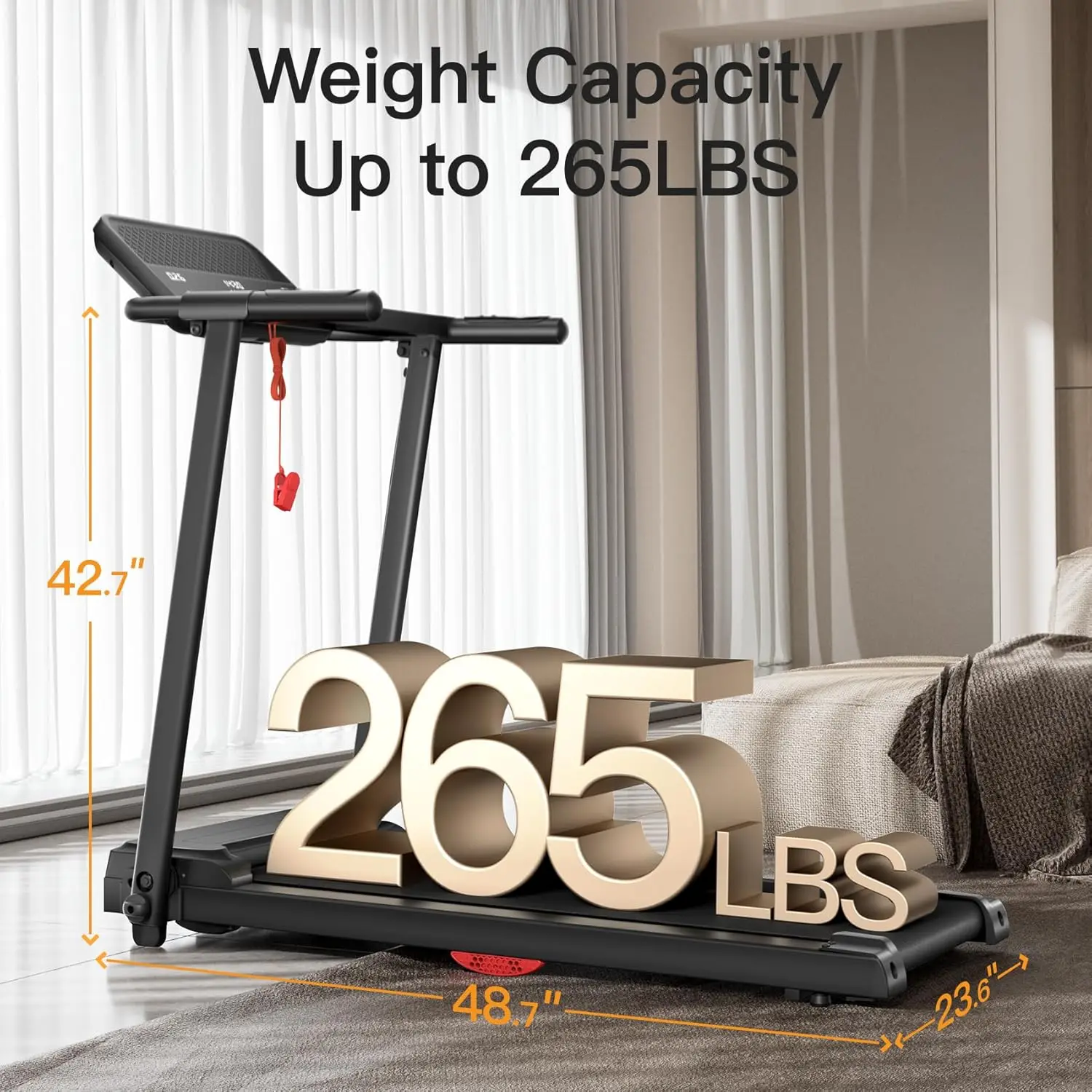 Foldable Treadmills for Home, Quiet Folding Treadmill with Silicone Shock Absorption, 12 Preset Programs, Heart Rate Monitor