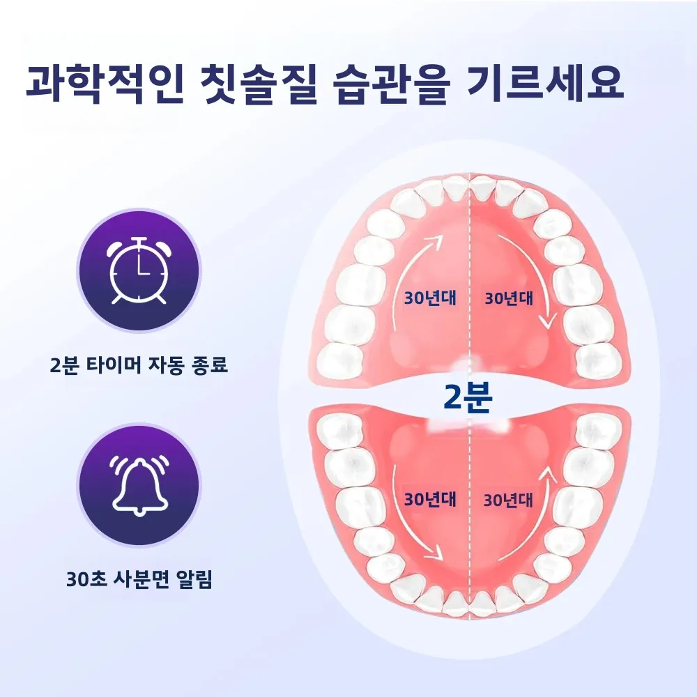 회전식 전동 칫솔 5가지 모드 7500RPM IP67 방수 타입-C 2분 타이머 30초 알림 800mAh 배터리(4개의 브러시 헤드 포함)