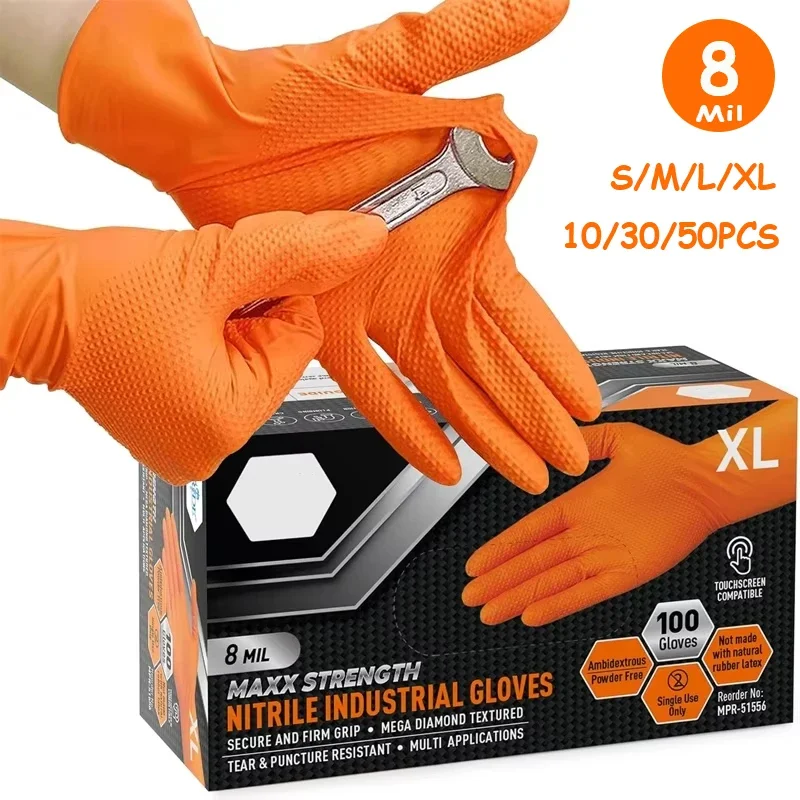 Black Nitrile Powder Free Grip Disposable Gloves Heavy Duty Orange