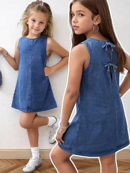 Girls Bow Denim Dress 1