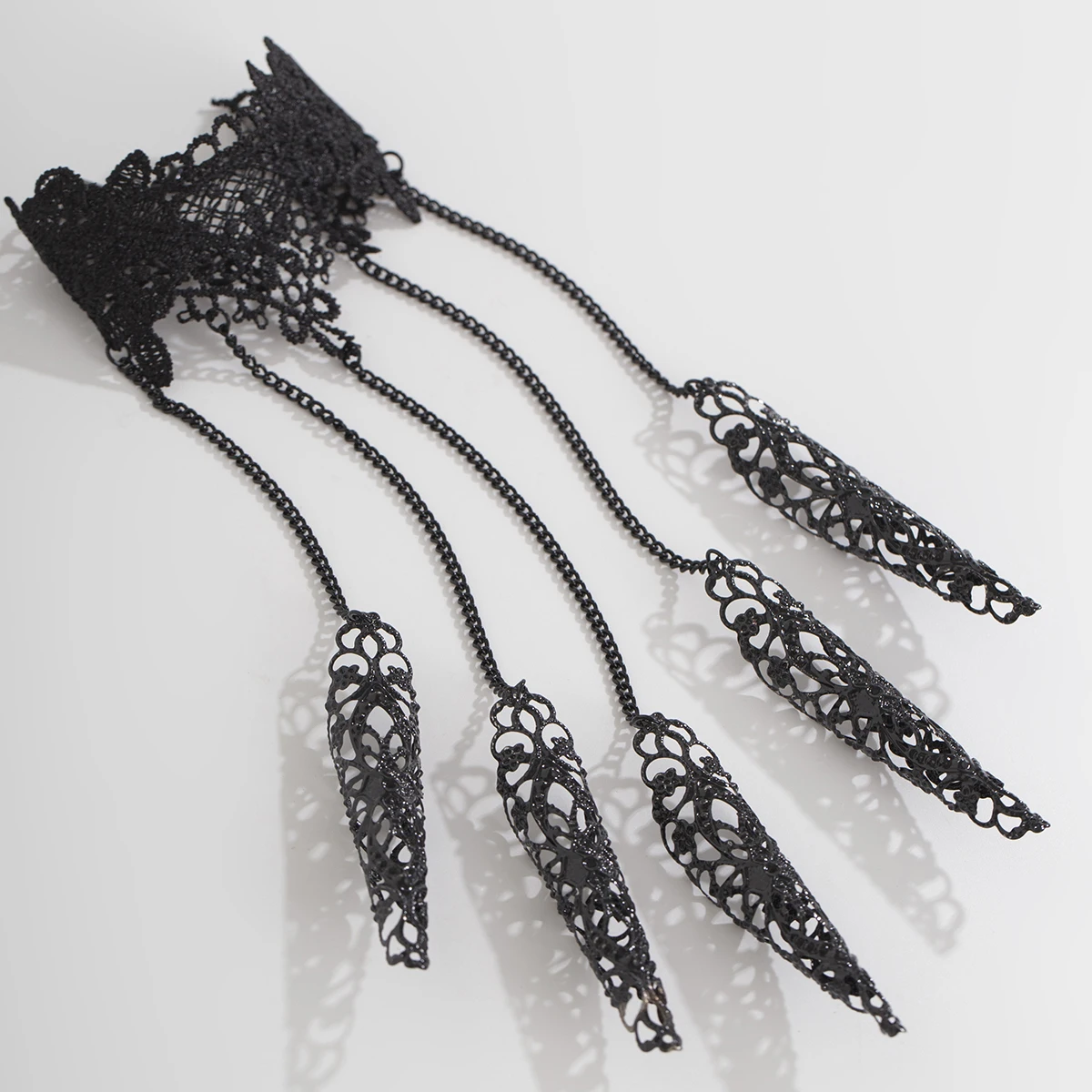 IngeSight.Z Gothic Black Hollow Lace Nail Set Bracelet for Women Goth Halloween Ghost Finger Bracelet Holiday Party Jewelry 6 IngeSight.Z Gothic Black Hollow Lace Nail Set Bracelet for Women Goth Halloween Ghost Finger Bracelet Holiday Party Jewelry 6