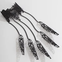 IngeSight.Z Gothic Black Hollow Lace Nail Set Bracelet for Women Goth Halloween Ghost Finger Bracelet Holiday Party Jewelry 6