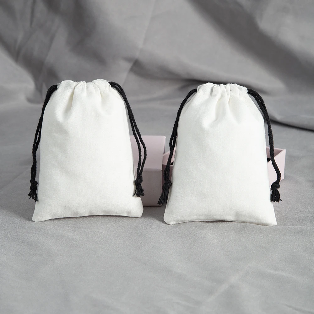 ECO Friendly Natural Cotton Drawstring Bag Jewelry Earrings Packaging Organizer Pouches 15x20cm String Cloth Dust Pouch