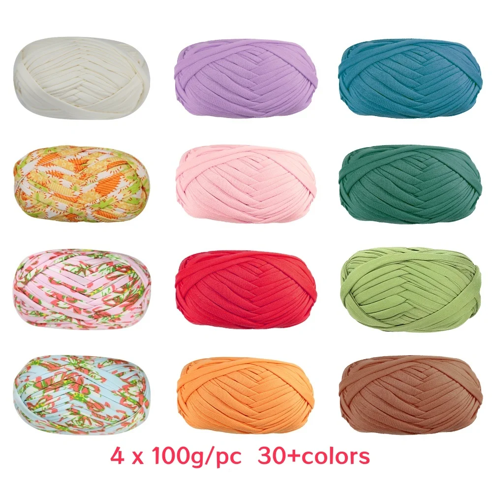 4Pcs 100g/Pc Crochet Knitting Tape T Shirt Thick Cloth Fabric Strip Yarn Craft For Hand Knitting DIY Mat Slipper Basket line 4