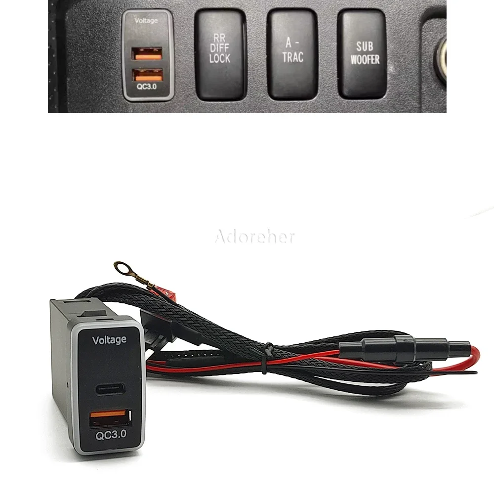 

Car Charger TYPE-C PD QC3.0 USB Interface Dual Socket for Cell Phone Charger for Toyota FJ Cruiser Auto Accessories