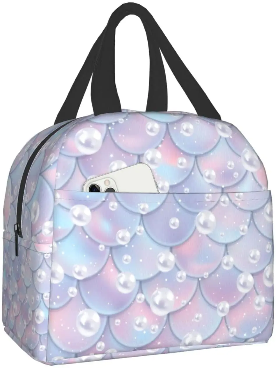 

Ocean Mermaid Scales Insulated Lunch Bag for Women Leakproof Thermal Lunch Box for Girls Kids Cooler Bag Reusable Bento Tote Bag