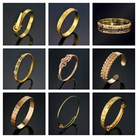 8 Style Punk Classic Geometric Round Open Bangles for Women Gold Color Heavy Metal Cuff Bracelet Fashion Party Wedding Jewelry 1