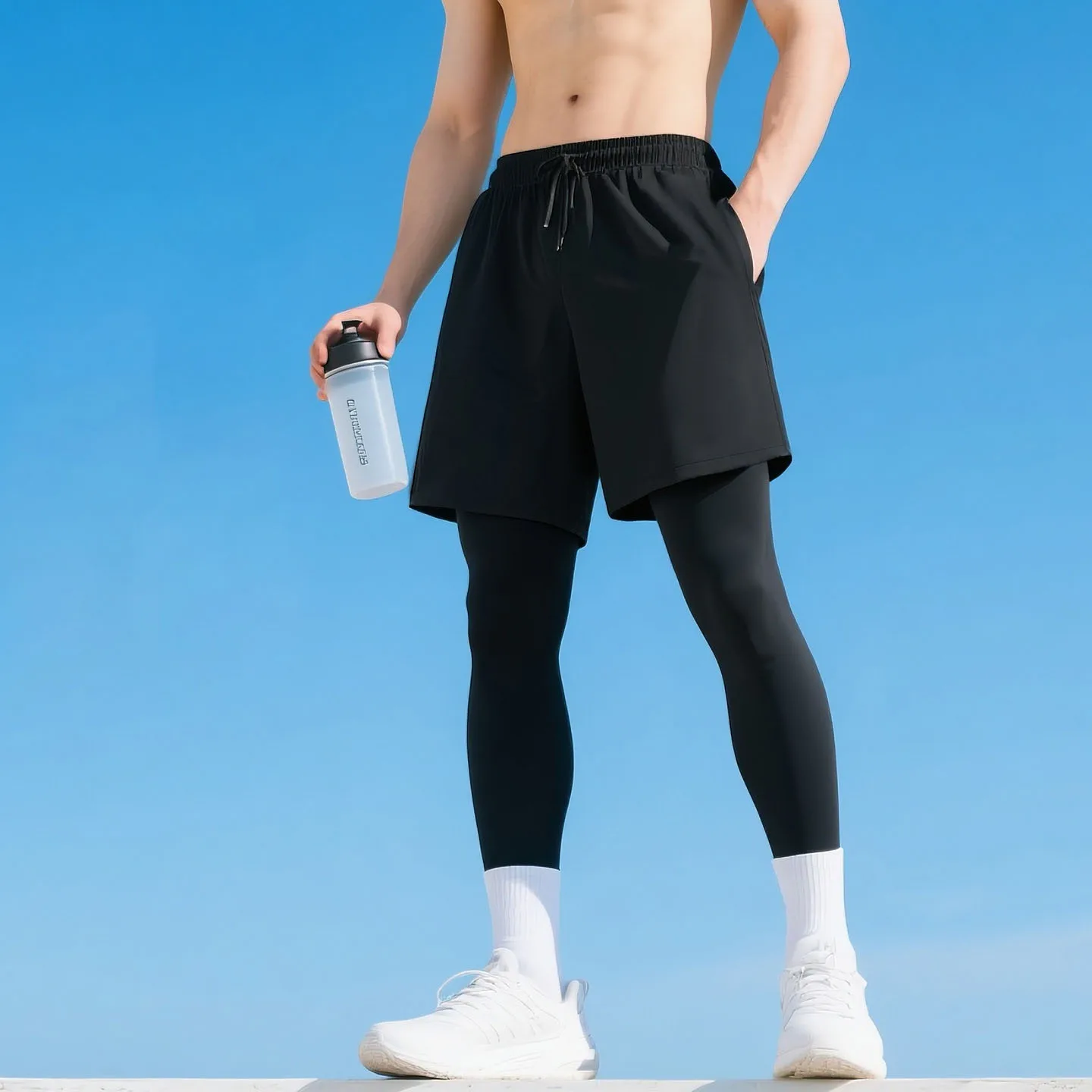 Erkekler İçin Şortlu Kompresyon Pantolonu Spor Salonu Koşu Antrenman Taytı Yüksek Esneklik Hızlı Kuruyan Antrenman Pantolonu