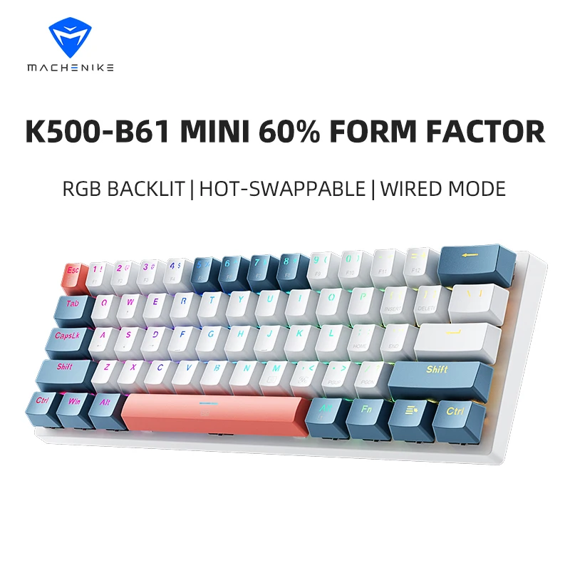 Machenike K500-B61 Mini Mechanical Keybaord Wired Full Key Hot-Swappable RGB Backlit 60% Form Factor 61Keys Gaming Keybaord