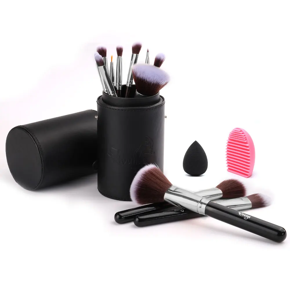 【Breeins】12 Pcs Travel Makeup Brush Set with Makeup Sponge and Brush Cleaner 1