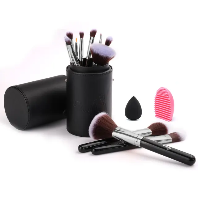 【Breeins】12 Pcs Travel Makeup Brush Set with Makeup Sponge and Brush Cleaner 1