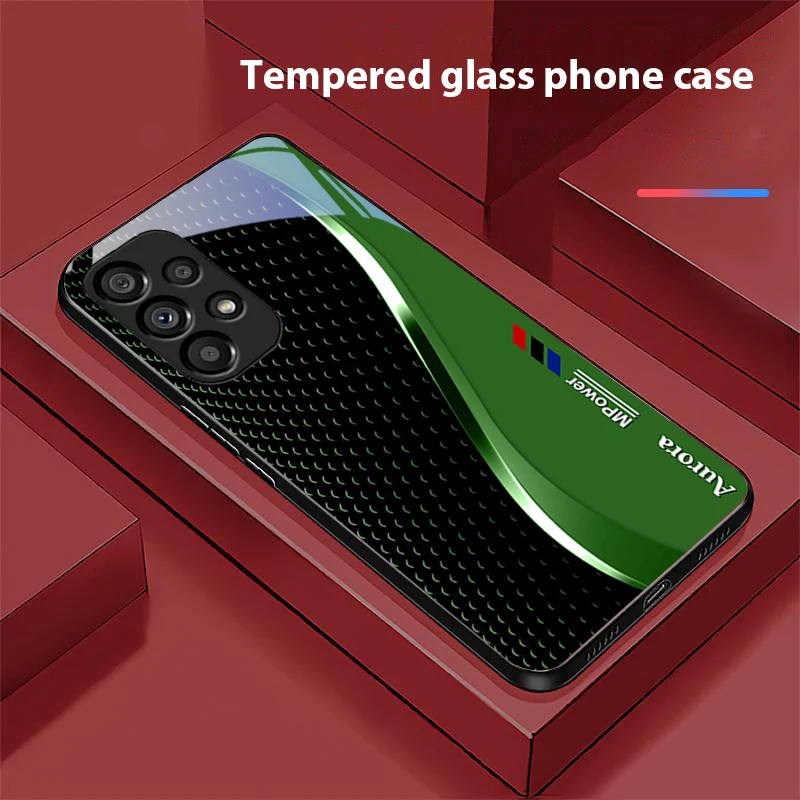 Creative Curve Black Tempered Glass Phone Case with Hard Shell Design