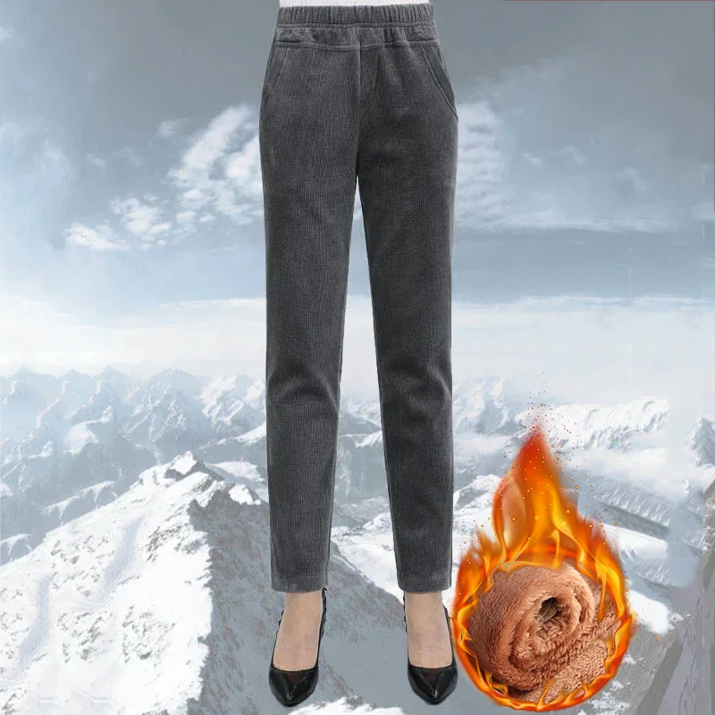 

Oversize 3xl Elastic High Waist Vintage Winter Pantalones Mom's Thick Fleece Liner Corduroy Pants Women Warm Lambswool Trousers