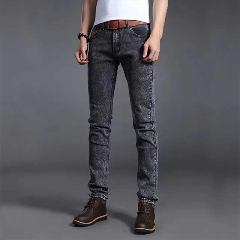 Men Denim Jeans Cotton Stretch Daily Slim Denim Pants Classic Daily All Seasons Light Blue Black Color Male Pencil Pants 4