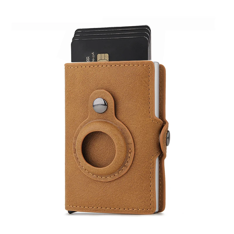 Men Wallet for Apple Airtag RFID Blocking Card Holder  Air Tag Wallet Business Pop Up Slide Cardholder Case with Zip Coin Purse