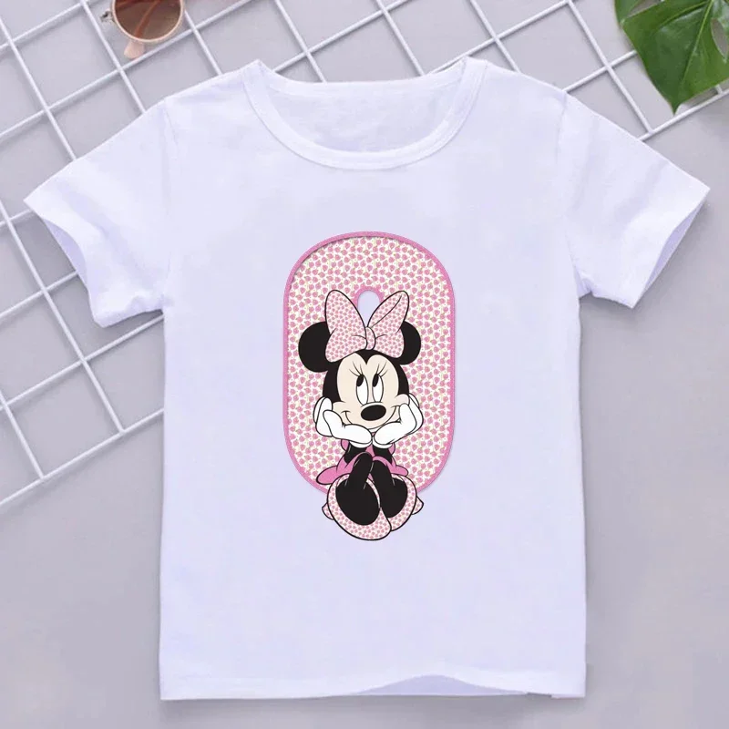 thumbnail image 1 of Camisetas de algodón para niños de Minnie, combinación de letras de la A a la Z, ropa de dibujos animados de Disney Kawaii, camisetas casuales para niños y niñas, 1 of 5