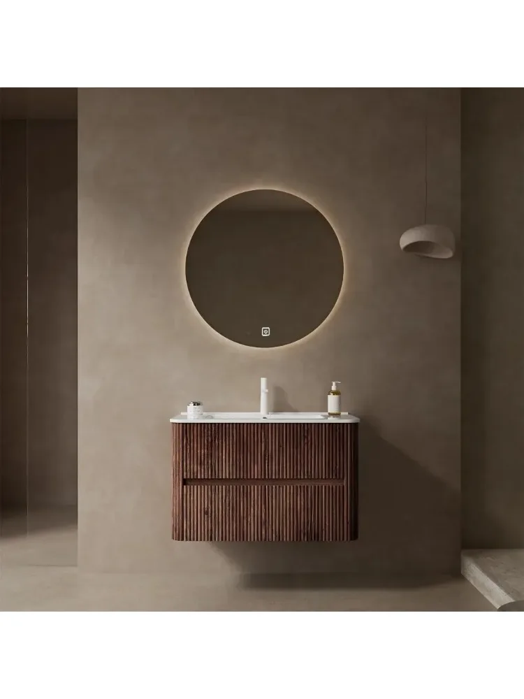 30" floating bathrobe with washbasin, 2 wall-mounted drawers, Vintage wooden striped bathtub