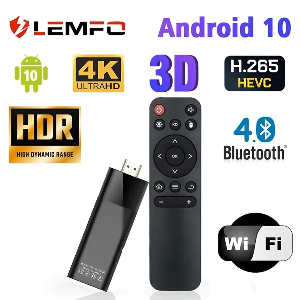 Lemfo Q6 Smart Tv Stick Android 10 Dual Wifi 4K Hdr10 2Gb 16Gb Mini Tv Stick Android 10.0 Smart Tv Box 1Gb 8Gb Lettore Multimediale