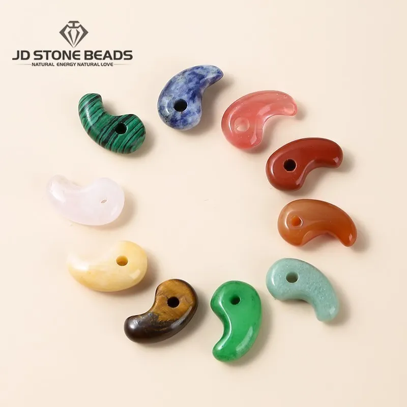 5 개/몫 자연 돌 크리스탈 마노 옥 청록색 오팔 후크 모양 펜던트 보석 만들기..