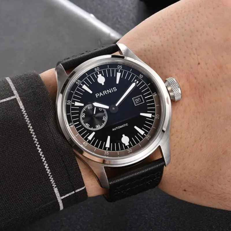 

47mm PARNIS 21 Jewels ST2555 Automatic Self-Wind Movement Luminous Men's Watch Power Reserve Business Pilot Luxurious Gift GR182
