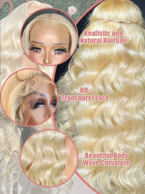 Perruque Lace Front 13x4 en cheveux humains, 34 36 pouces, 613 Honey Body Wave, Perruque blonde Water Wave vietnamienne en cheveux humains, Perruques Lace Frontal 13x6 HD transparentes blondes 613, pré-épilées 4