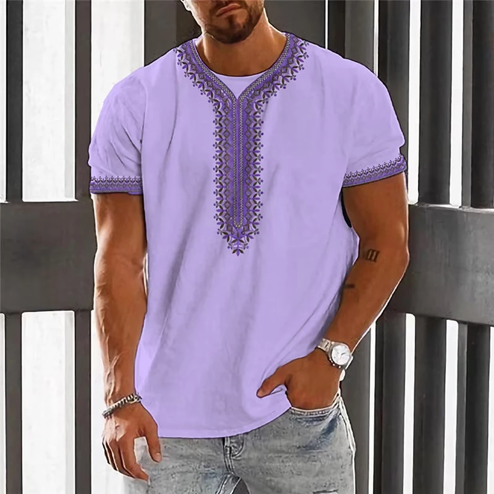 2023 Vintage Pattern Elements Printed T-Shirt Men's Breathable Fashion Sports Short Sleeve Summer Casual Undershirt Men's Top