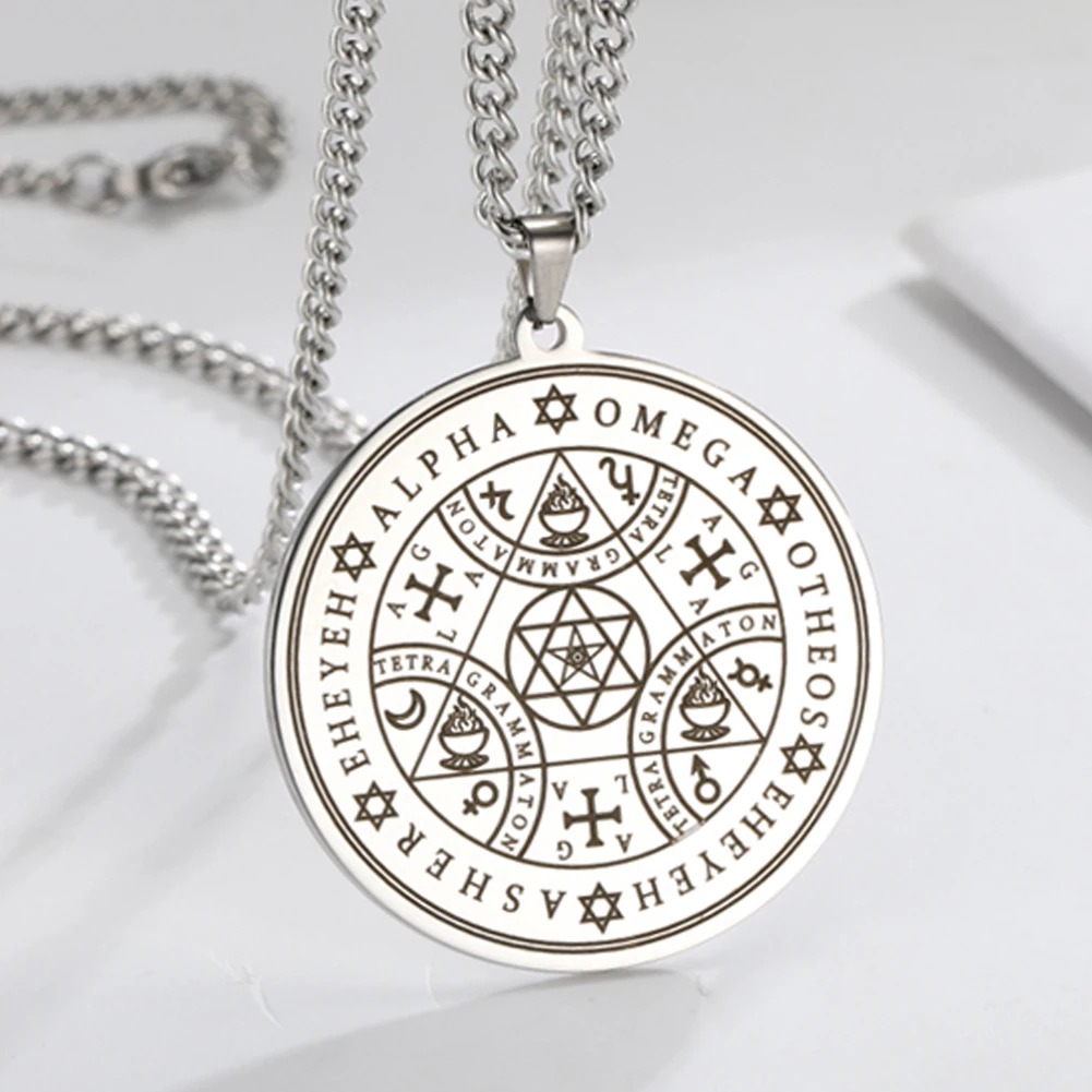 Dawapara Enochian Siegel Halskette Magischer Talisman Erzengel Anhänger Edelstahl Vintage Schutz Amulett Schmuck