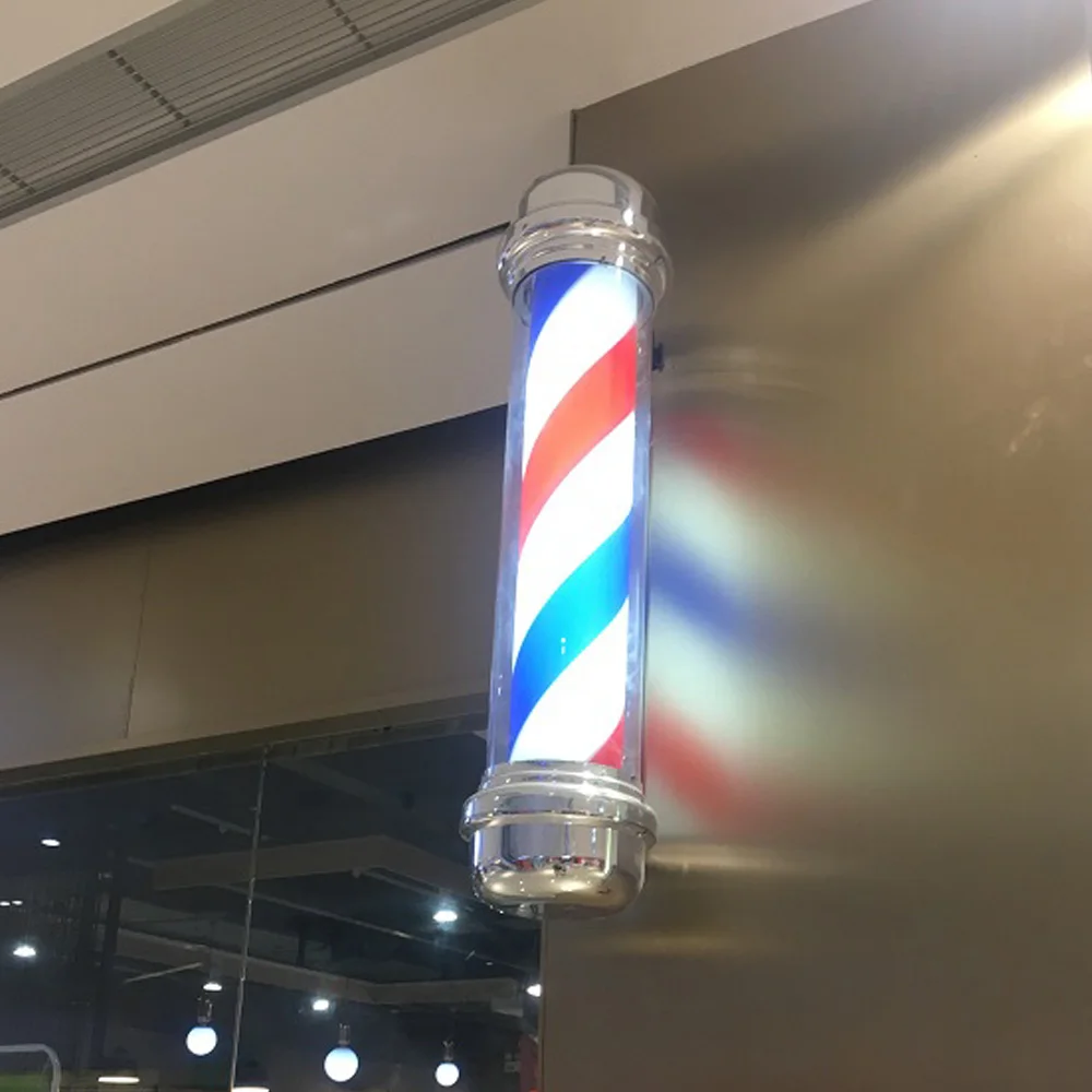 LOYALHEARTDY 28" Barber Pole Light LED Stripes Red White Blue Rotating Metal Hair Salon Shop Light 4