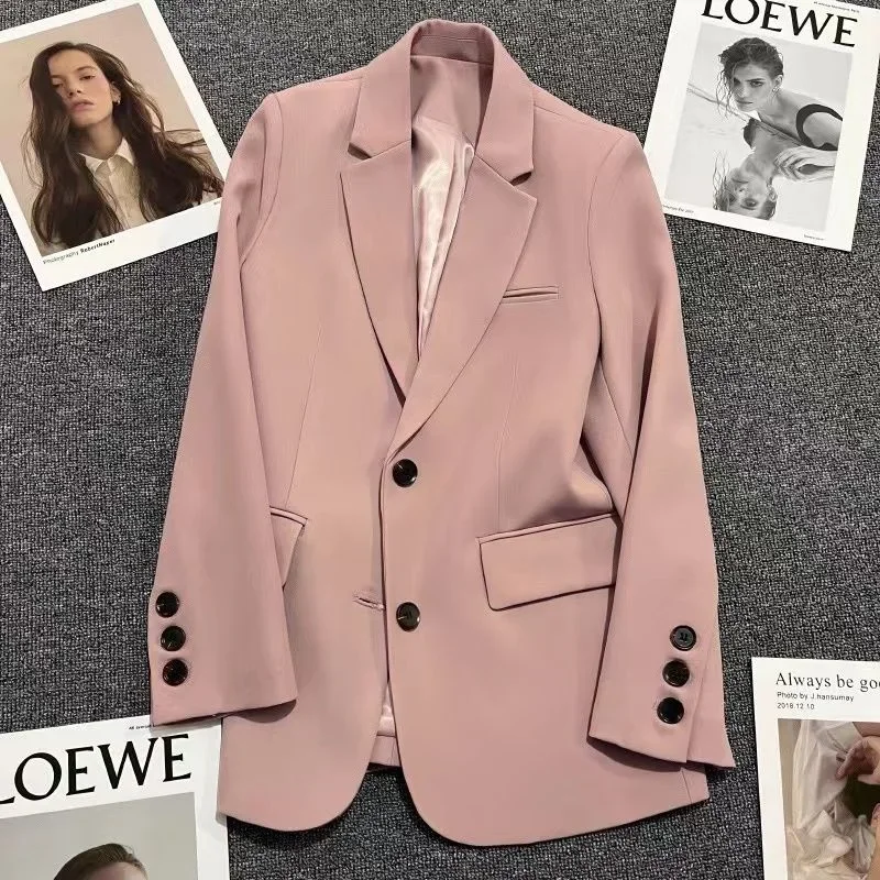 (with lining)Spring and Autumn Loose Korean Women's Suit Coat Solid Breathable Suit Top