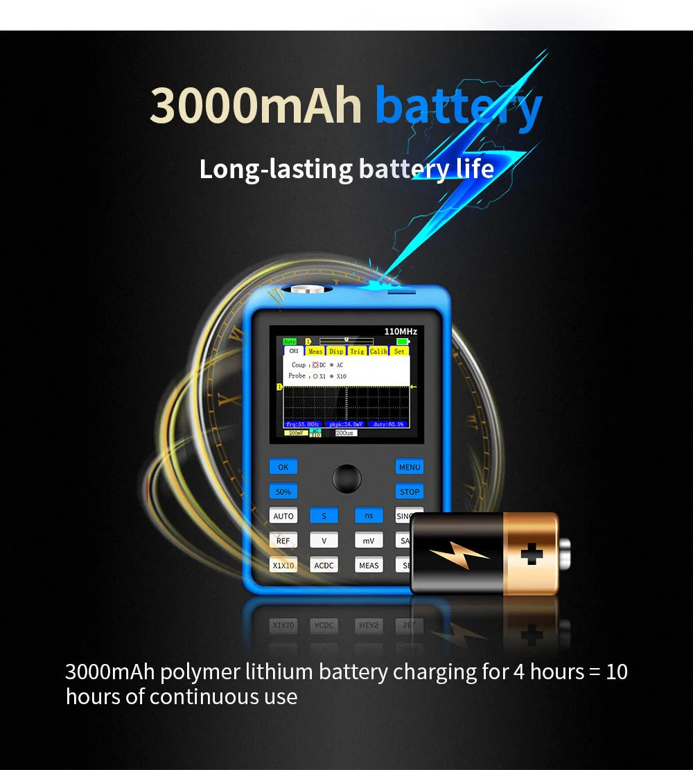 2.4 인치 스크린 디지털 오실로스코프, 500 MS/s 샘플 속도, 110MHz 아날로그 대역폭, DSO1C15