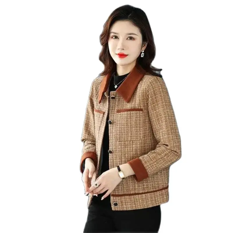 

Куртка женская короткая с отложным воротником, модное однобортное пальто с карманами, свободного покроя, верхняя одежда, весна-осень 2023