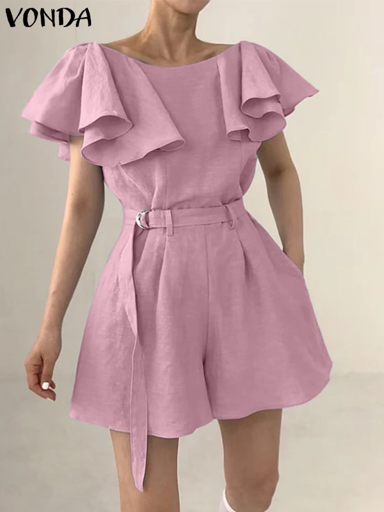 VONDAWomenSummerJumpsuits2023ElegantShortRomperCasualLooseO