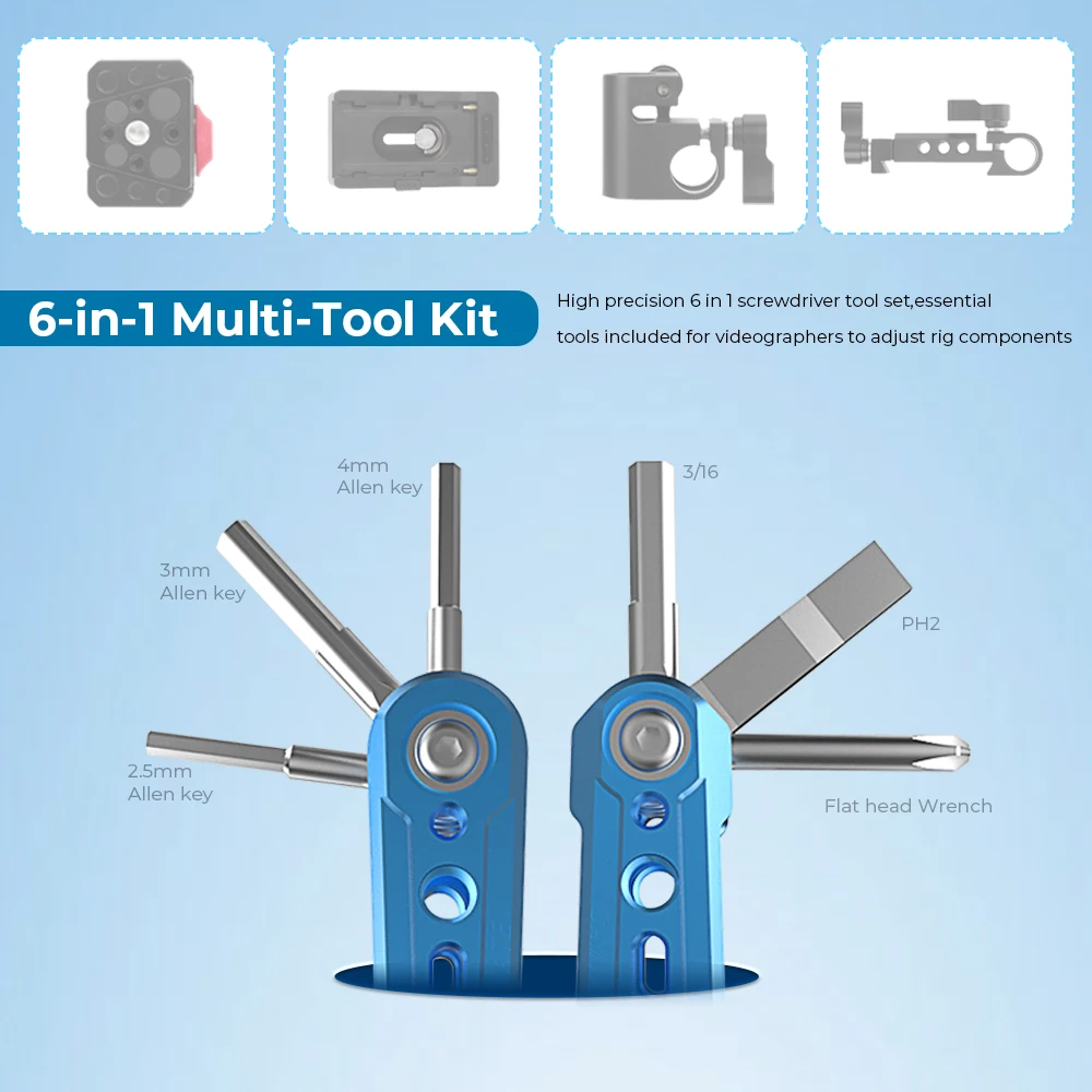 HDRig 6 in 1 Hex Spoke Wrench Foldable Multi Function Repair Tool Kit for Camera Cage Set, for Filmmakers and Creators