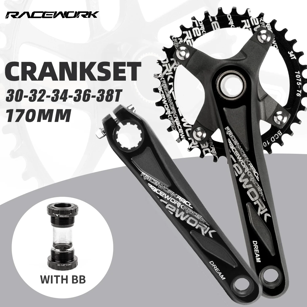

Aluminum Alloy Bicycle Crank Chainwheel, 104BCD, MTB Bike Crankset, 170mm Crank, Black, 32T, 34T, 36T, 38T Plate