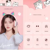 Cat Ears Headphones Flash Light Wireless With MIC Control LED Kid Girl Stereo Cute Music Helmet Bluetooth Phone Headset Earphone 2