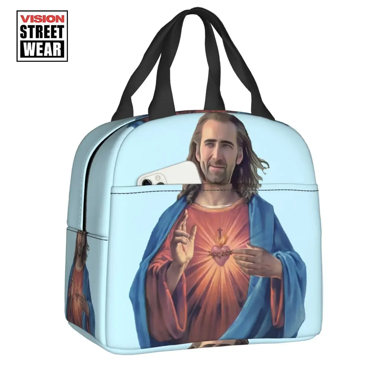 

2023 New Nicolas Cage Is Jesus Insulated Lunch Bags For Outdoor Picnic Meme Portable Cooler Thermal Bento Box Women Children