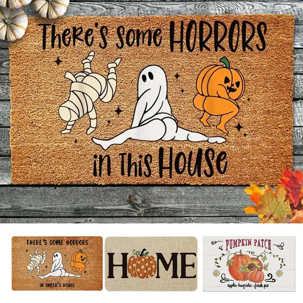 

1 Pcs Halloween Creative Bathroom Pumpkin Floor Mat Festival Palm Mat Horror Slip Non Decoration Door Coconut Imitation Car H8V5