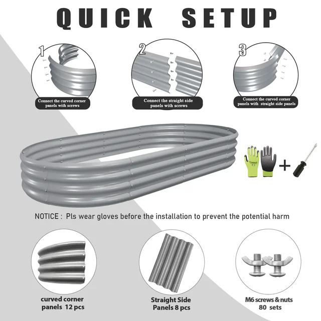 2 Pack 6x3x1FT Galvanized Raised Garden Bed Kit Oval Metal Planter Box Outdoor Planter Raised Beds for Vegetable Flower Herbs