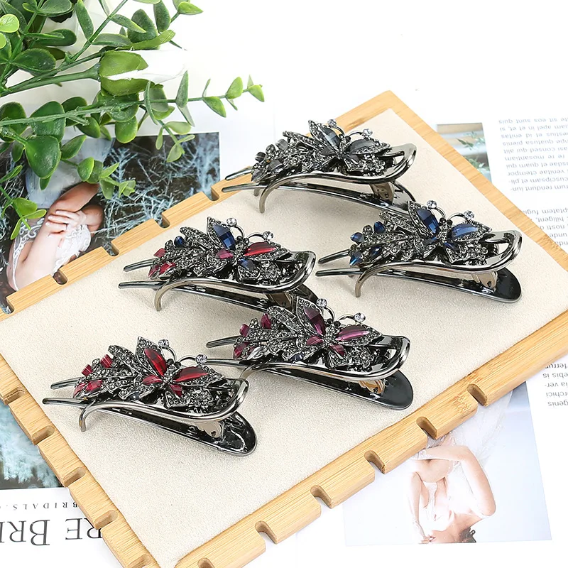 Female Hairgrip Rhinestone Flower Duckbill Hair Clip Claw Barrettes Vintage Butterfly Hairpin Ponytail Hair Accessories Headwear vintage hair clips