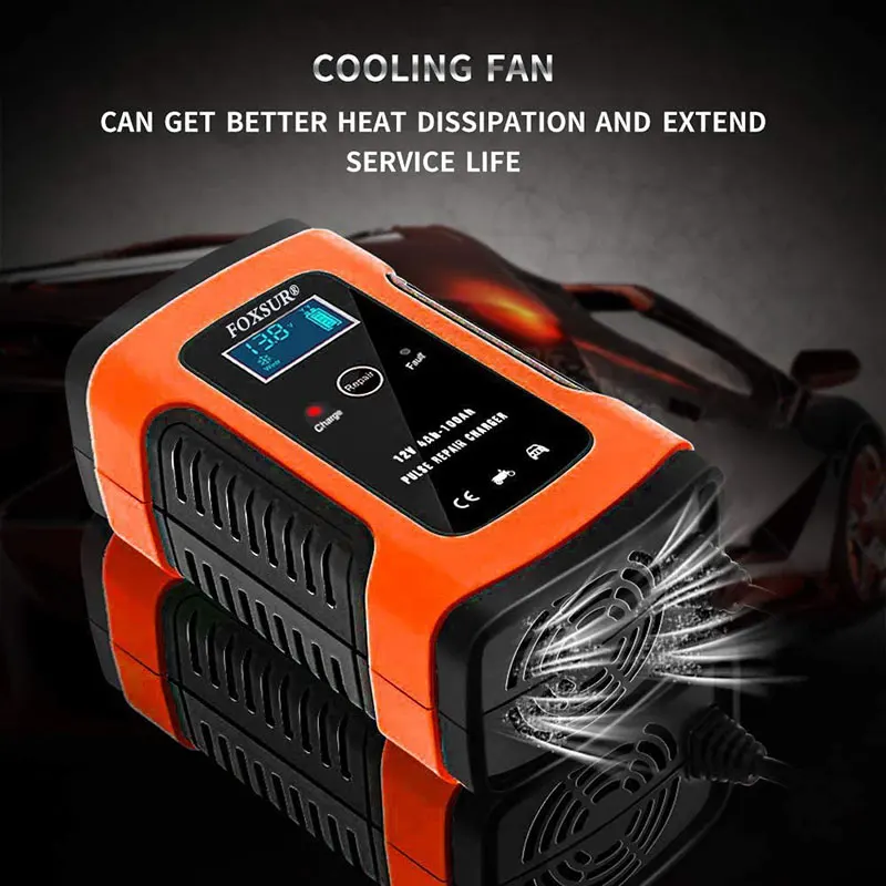 12V 7-Stage Pulse Repairing Charger with LCD Display Motorcycle & Car Battery Charger AGM GEL WET Lead Acid Battery Charger